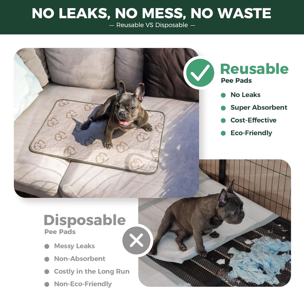 FXW Washable Pee Pads for Dogs, Puppy Pads with Super Absorbent, Specifically Designed for Potty Training, 75" × 30" Rectangle, Khaki, 2 Packs
