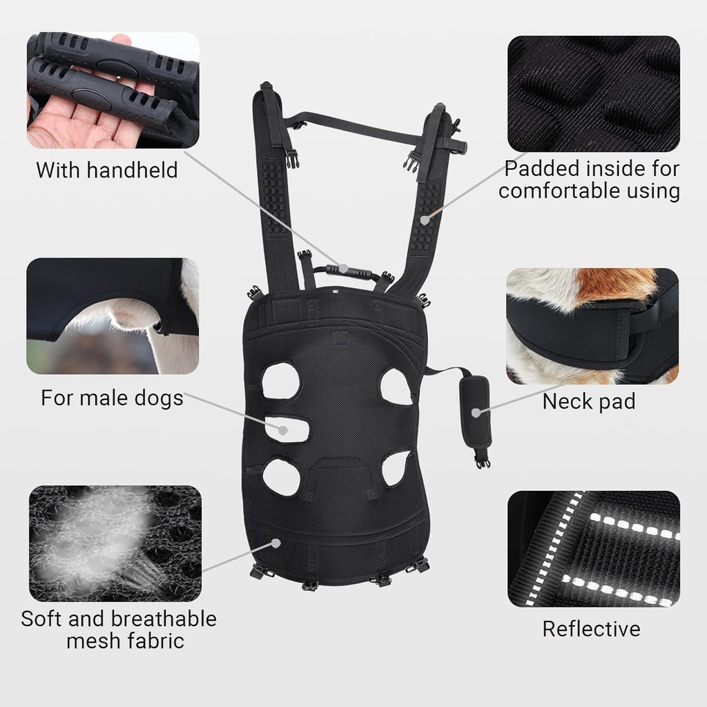 Dog Lift Harness Backpack Carrier for Large Dogs, Full Body Sling with Handle, Dog Harness for Joint Injuries, Arthritis, Ideal for Stairs, Elderly Dogs (Blue XXX-Large 66-83 LBS)