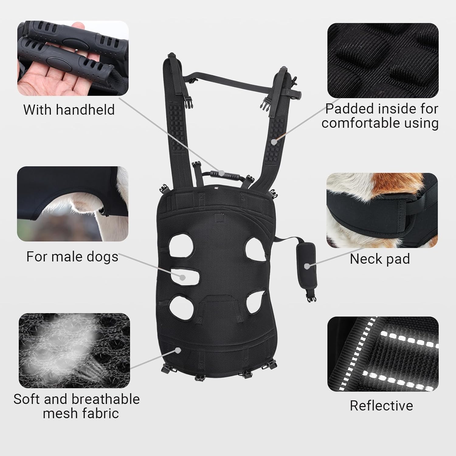 Dog Lift Harness Backpack Carrier for Large Dogs, Full Body Sling with Handle, Dog Harness for Joint Injuries, Arthritis, Ideal for Stairs, Elderly Dogs (Blue XX-Large 50-66 LBS)