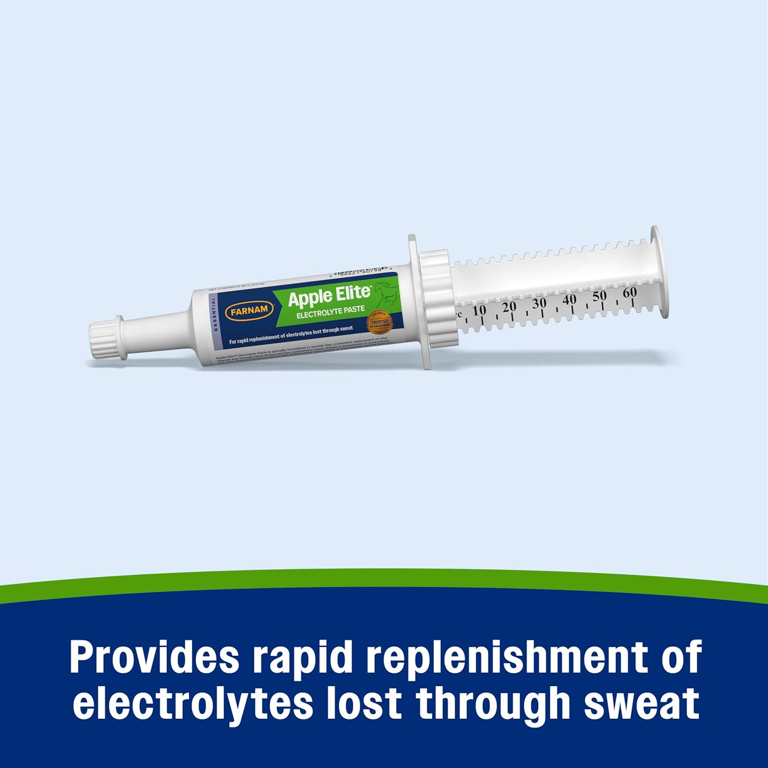 Farnam Apple Elite Electrolyte Paste Supplement for Horses, Replaces Vital Minerals, Encourages Hydration, No Added Sugar, 60 cc syringe