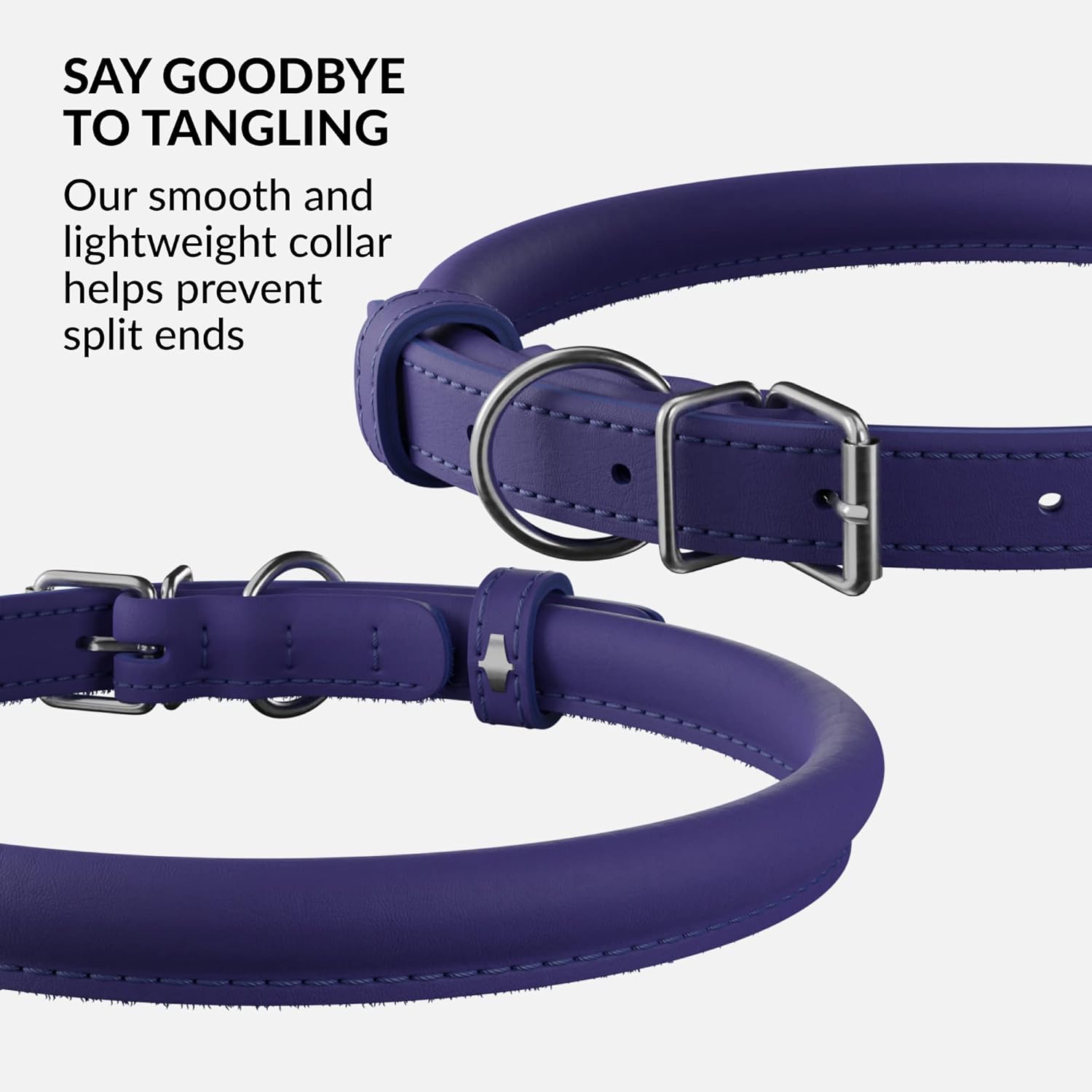 CollarDirect Rolled Leather Dog Collar, Soft Padded Round Puppy Collar, Handmade Genuine Leather Collar Dog Small Large Cat Collars 13 Colors (18-22 Inch, Purple Smooth)