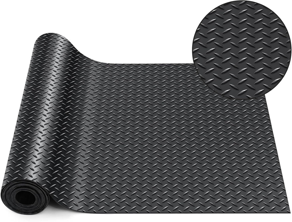 Breling 16 in x 10 ft Rubber Diamond Plate Rolls Mats, Heavy Duty Flooring Rug for Trailers Garage, PVC Water/Stain Outside Stall Resistant Parking Rv Tool(Black)
