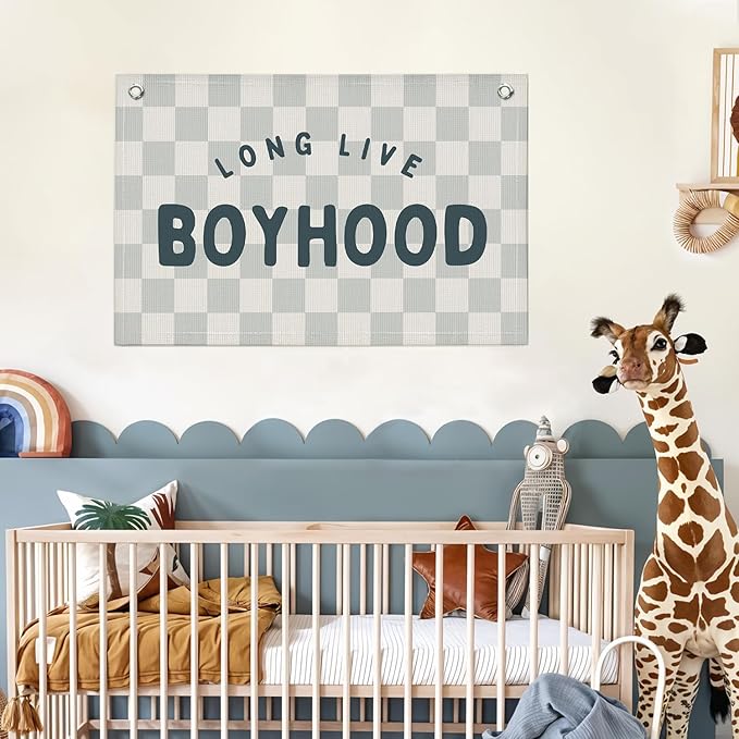 Lacama Long Live Boyhood Boys Room Decor, Boy Nursery Decor, Canvas Banner Wall Hanging Banner Flag Decor for Nursery Playroom Toddler Room, Boys Kids Rooms Decor,30x20 Inch