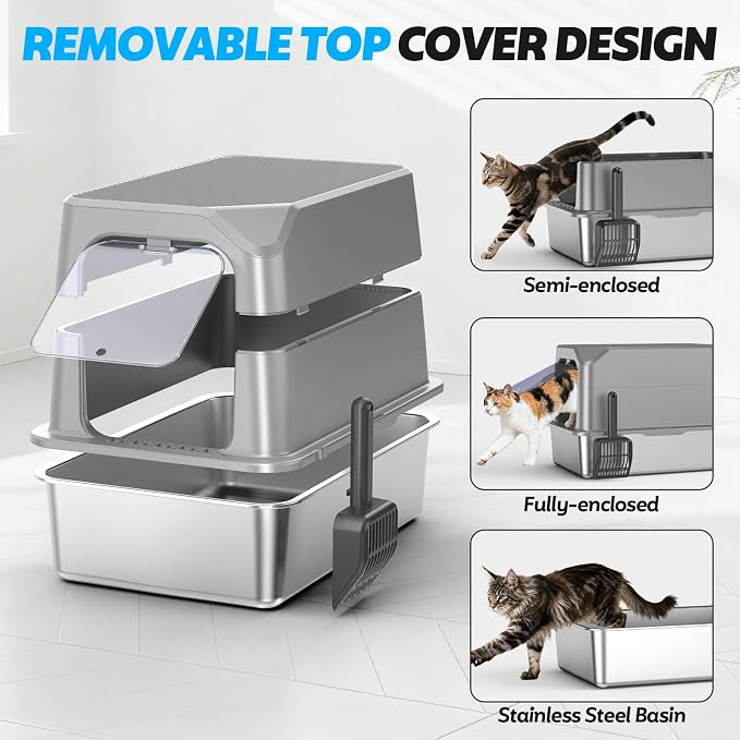WoofiGo Enclosed Stainless Steel Cat Litter Box - Image 7