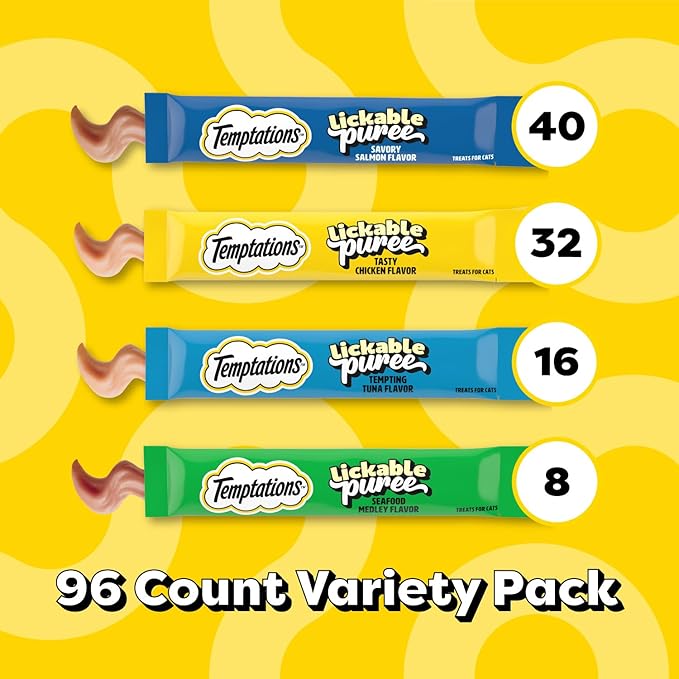 Temptations Creamy Puree Squeezable Lickable Wet Cat Treat Variety Pack - Image 3