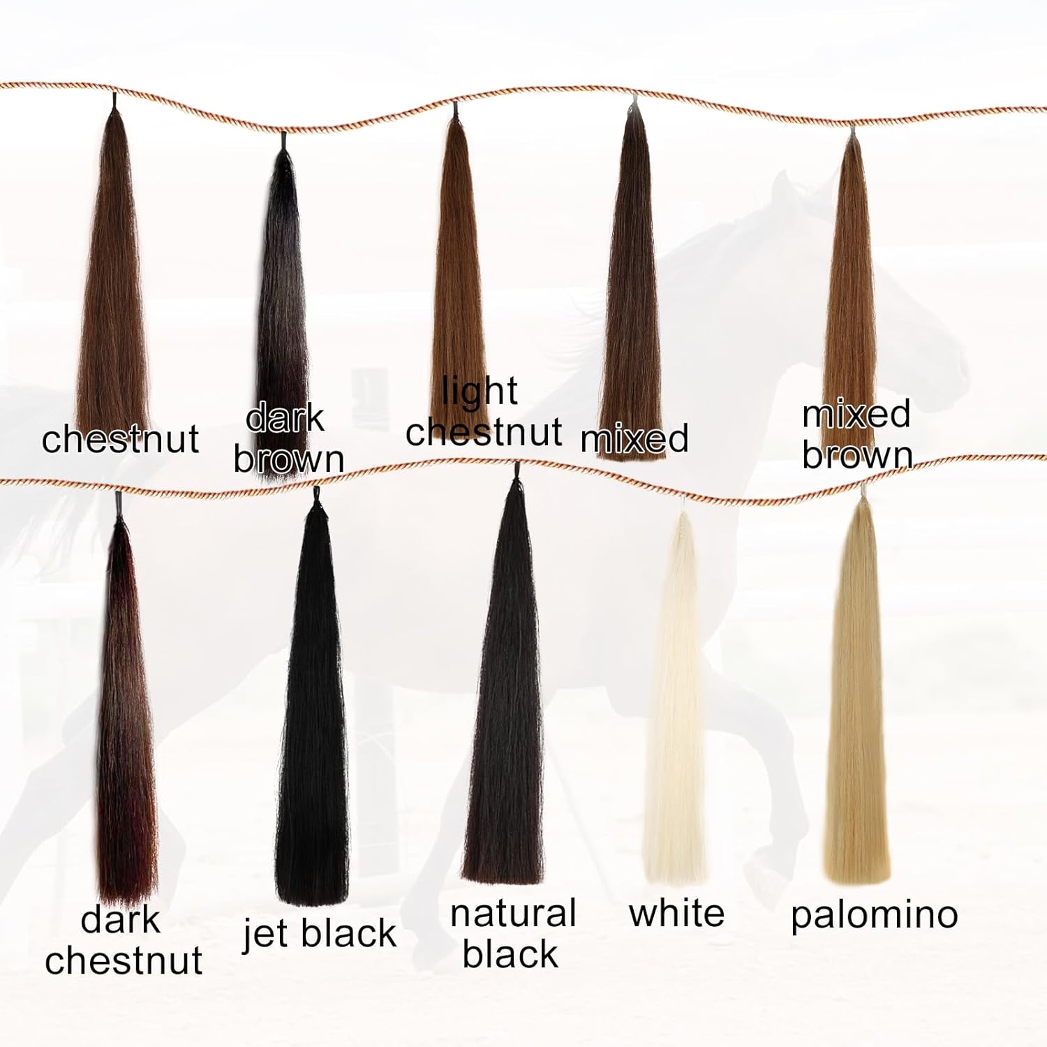 Horse Tail Extensions with Natural Loop Top, Blunt Cut Bottom, 3/8 LB 28-30 Inches Long （Jet Black）