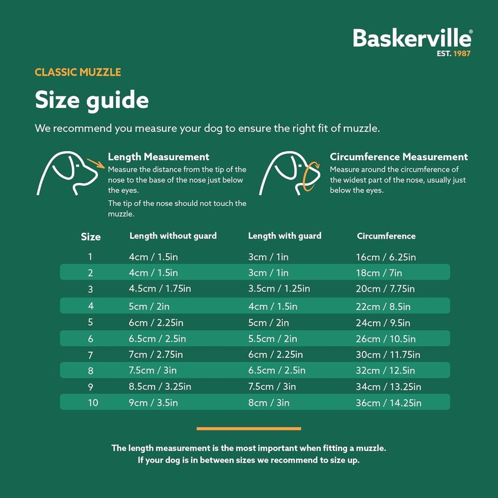 Baskerville Classic Basket Muzzle - Dog can Pant and Drink, Prevents Biting and Food Waste Scavenging, Strong TPR, Ideal for Longer Nosed Dogs, Breathable Dog Training Muzzle for Medium Dogs (Size 6)