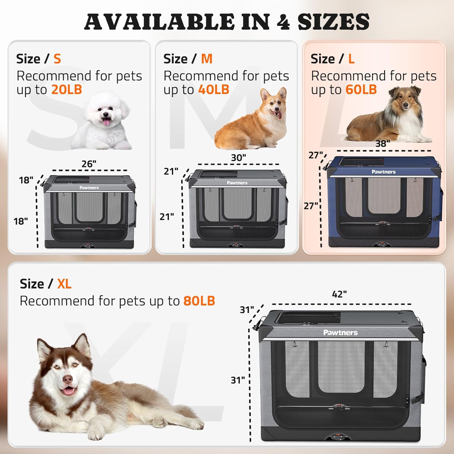Collapsible Dog Crate: 38 Inch Foldable Soft Sided Dog Crate for Large Dogs, Portable Dog Travel Kennel with Soft Mat for Indoors & Outdoors, Blue (38" L x 27" W x 27" H)