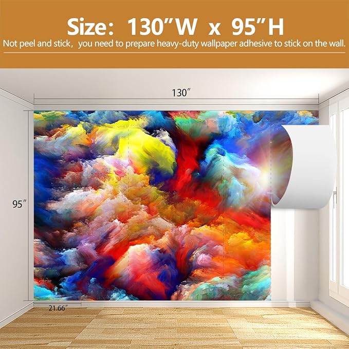 Abstract Cloud Wallpaper Colorful Large Kids Room Wall Mural for Bedroom Ceiling（Not Peel and Stick）