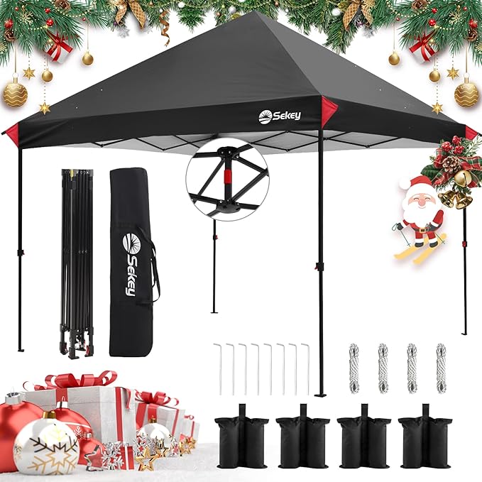Sekey 10x10 Pop Up Canopy with One Push Setup-Easy Up Canopy with 99% UV Blocking - Instant Outdoor Sun Shade for Events, Parties, Camping- Commercial Gazebo with Weight Bags,Wind Proof&Waterproof