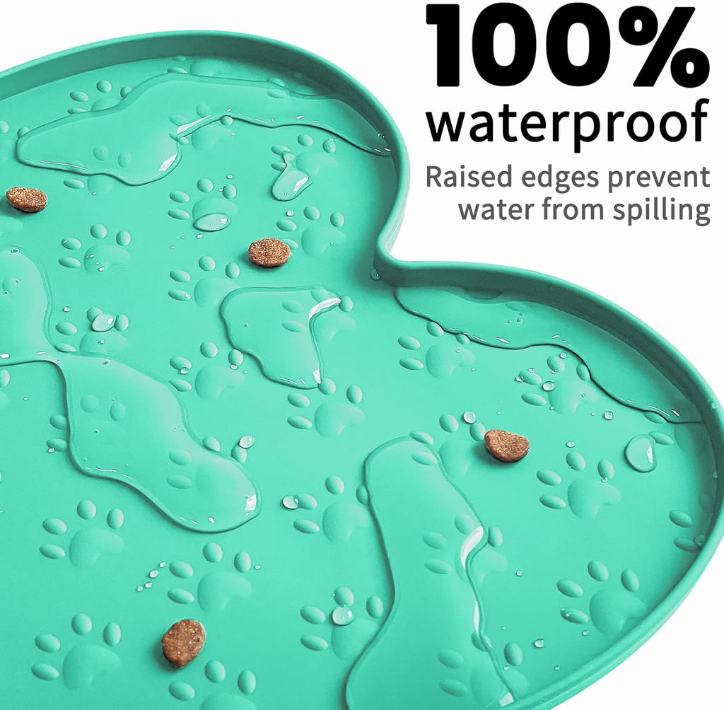 Dog Food Mat Anti-Slip Silicone Dog Bowl Mat Thicker Pet Placemat Waterproof Cat Feeder Pad with Raised Edge Puppy Kitten Feeding Mats Suitable Small Medium-Sized Dogs Cats Eating Tray