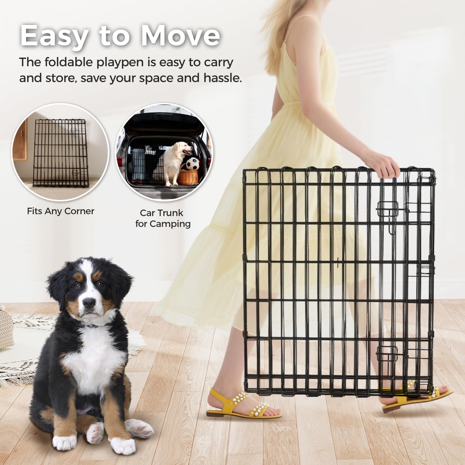 Foldable Dog Playpen 42" Height 8 Panels Metal Exercise Pen with Door - Indoor/Outdoor Dog Play Pen for Medium-Large Dogs, Portable Pet Fence for Yard Garden Camping, Black
