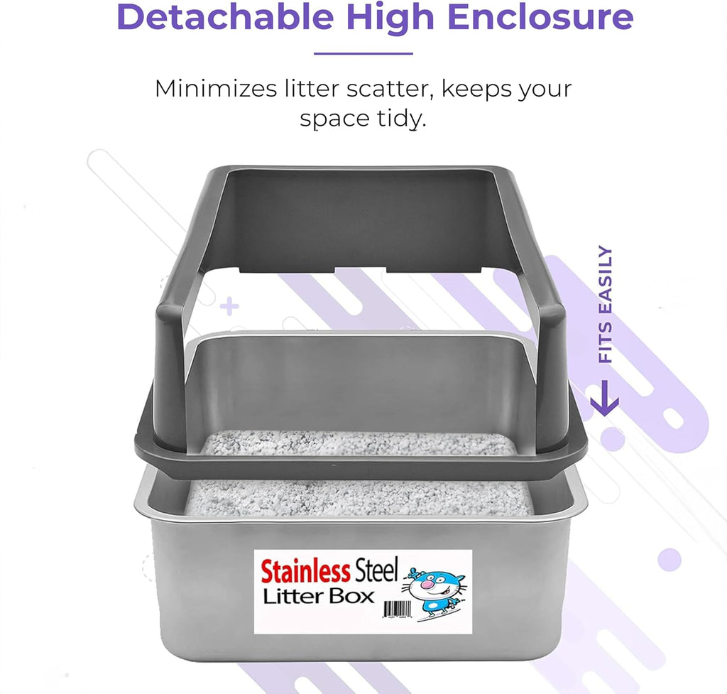 iPrimio - Stainless Steel Enclosed Litter Box for Cats - Easy to Clean - Includes High-Sided Litter Box, Scooper for Extra Scatter Protection - Medium Size for Big Cats - 20 x 14.2 x 6 in
