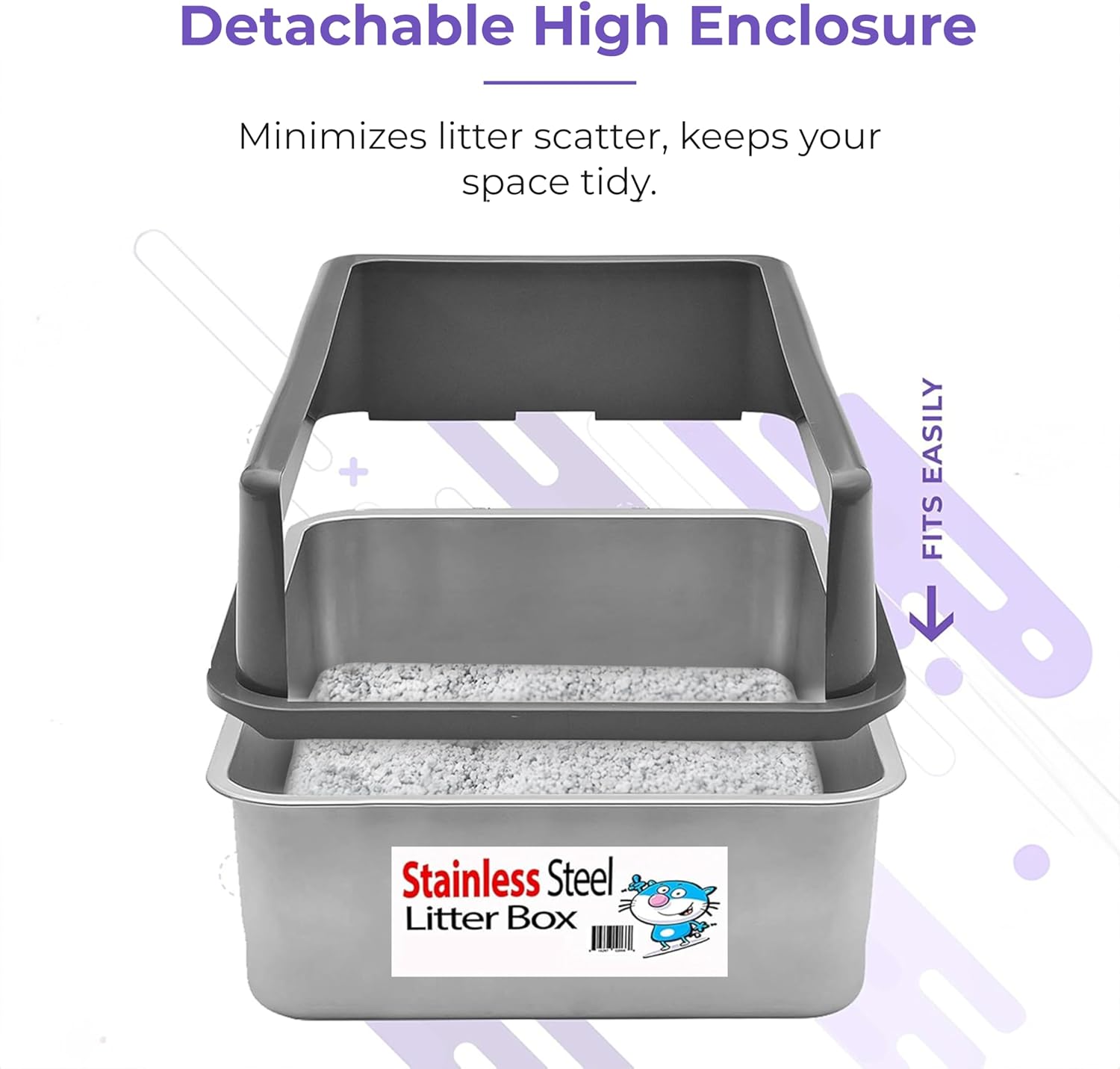 iPrimio - Stainless Steel Enclosed Litter Box for Cats - Easy to Clean - Includes High-Sided Litter Box, Scooper for Extra Scatter Protection - Medium Size for Big Cats - 20 x 14.2 x 6 in