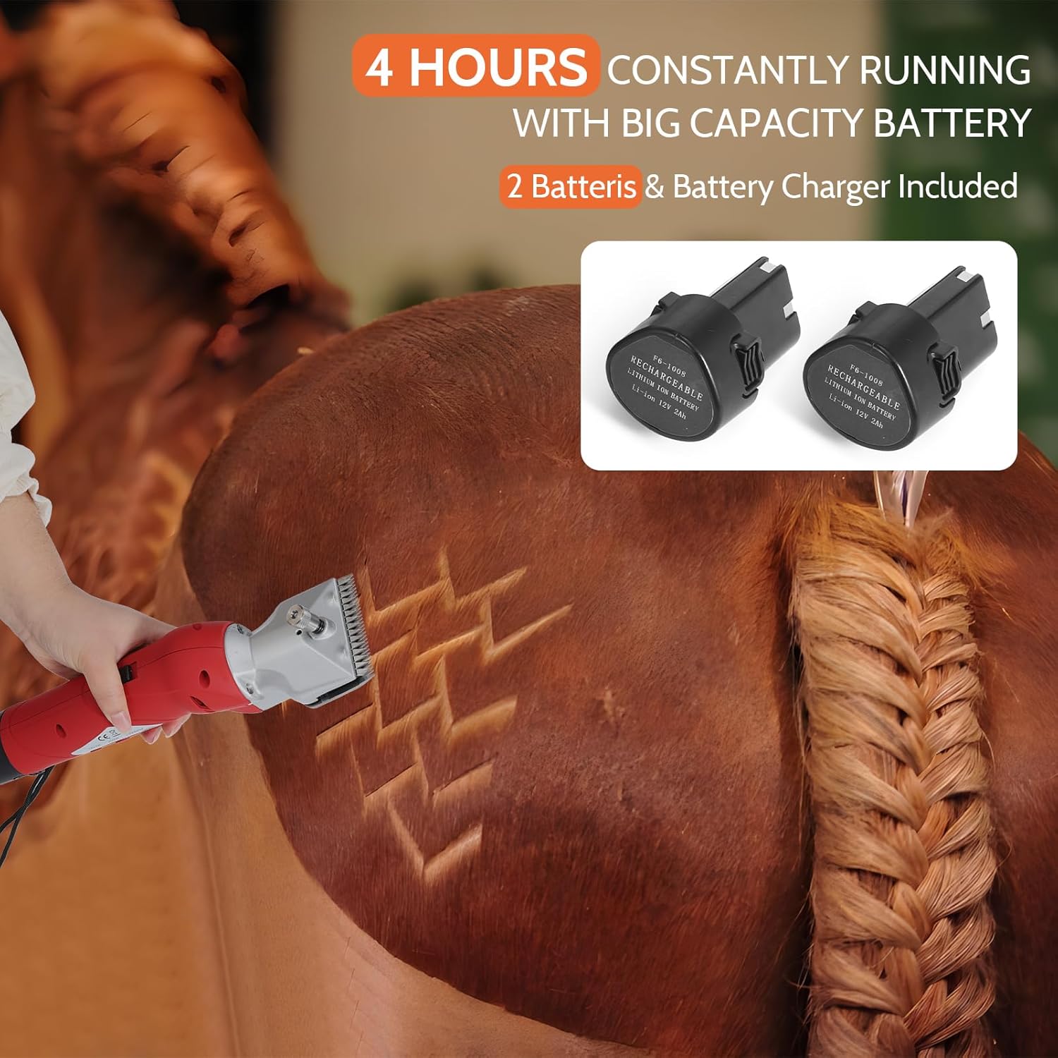 DUCKBOY Cordless Horse Clipper, Rechargeable Battery Powered Animals Shears Grooming Tools for Shaving Fur Wool Tool, Large Livestocks, Llamas, Cattle, Alpacas, Thick Coat Animals Trimmer