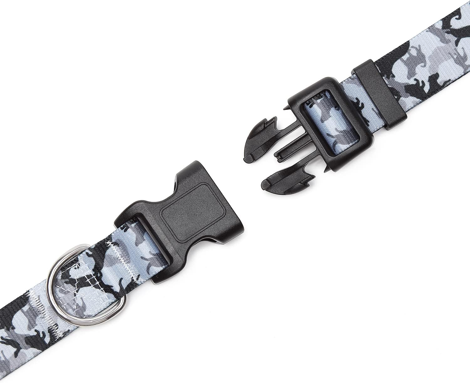 Mercano Adjustable Dog Collar - Special Design Patterns, Soft Nylon Comfortable Sturdy Pet Collar for Small Medium Large Dogs (S, Dog Camouflage Grey)