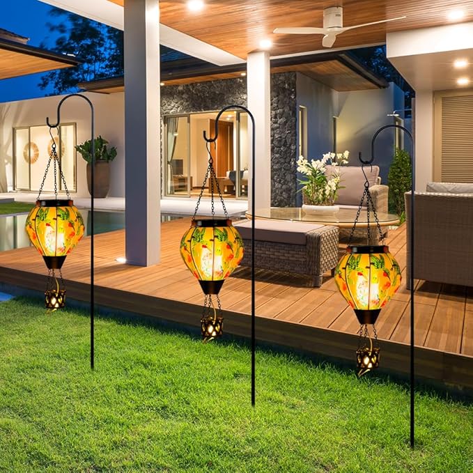 Starsoul Hummingbird Hot Air Balloon Solar Lantern with Candle Holder Glass Outdoor Solar Hot Air Balloon Flickering Flame Lamp Hanging Garden Light Waterproof for Lawn Porch Tree Yard Decorations