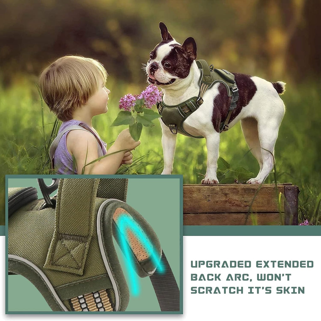 No Pull Dog Harness for Large Dogs, Adjustable No Choke Pet Vest with Dog Leash Fit Smart Reflective Pet Walking Harness for Training Easy Control Soft Handle Green XL