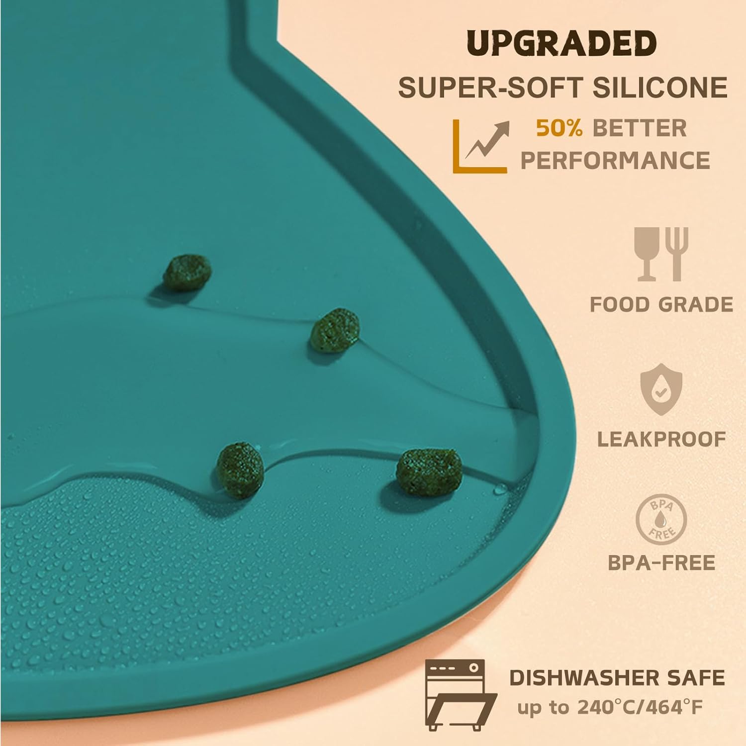 Cat Food Mat, Silicone Pet Feeding Mat for Floor Non-Slip Waterproof Dog Water Bowl Tray Cushion (17" x 10", MARRS Green)
