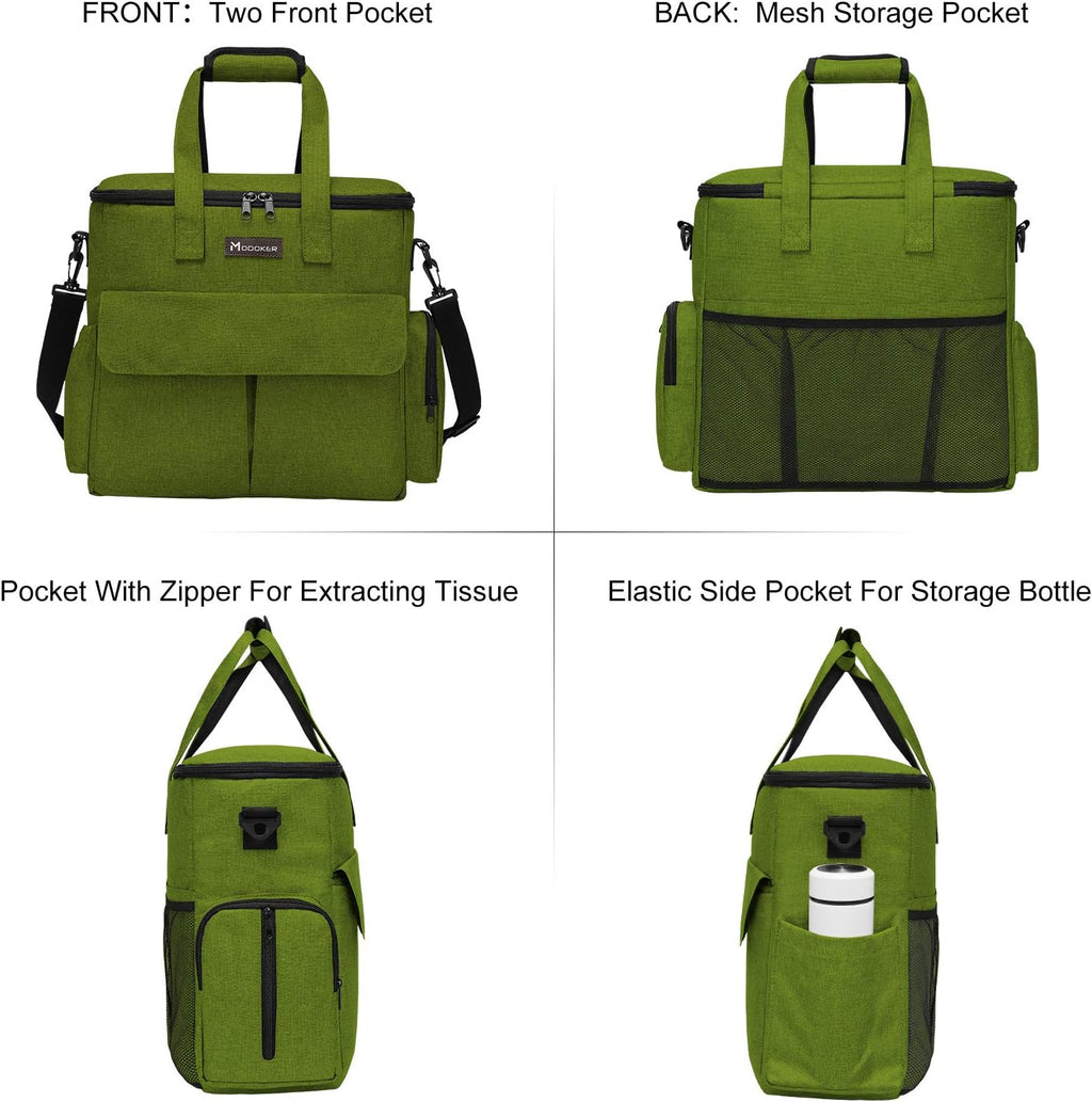 Modoker Dog Travel Bag, Weekend Pet Travel Set for Dog and Cat, Airline Approved Tote Organizer with Multi-Function Pockets and 2 Food Storage Containers, 2 Collapsible Bowls, 1 Feeding Mat (Green)