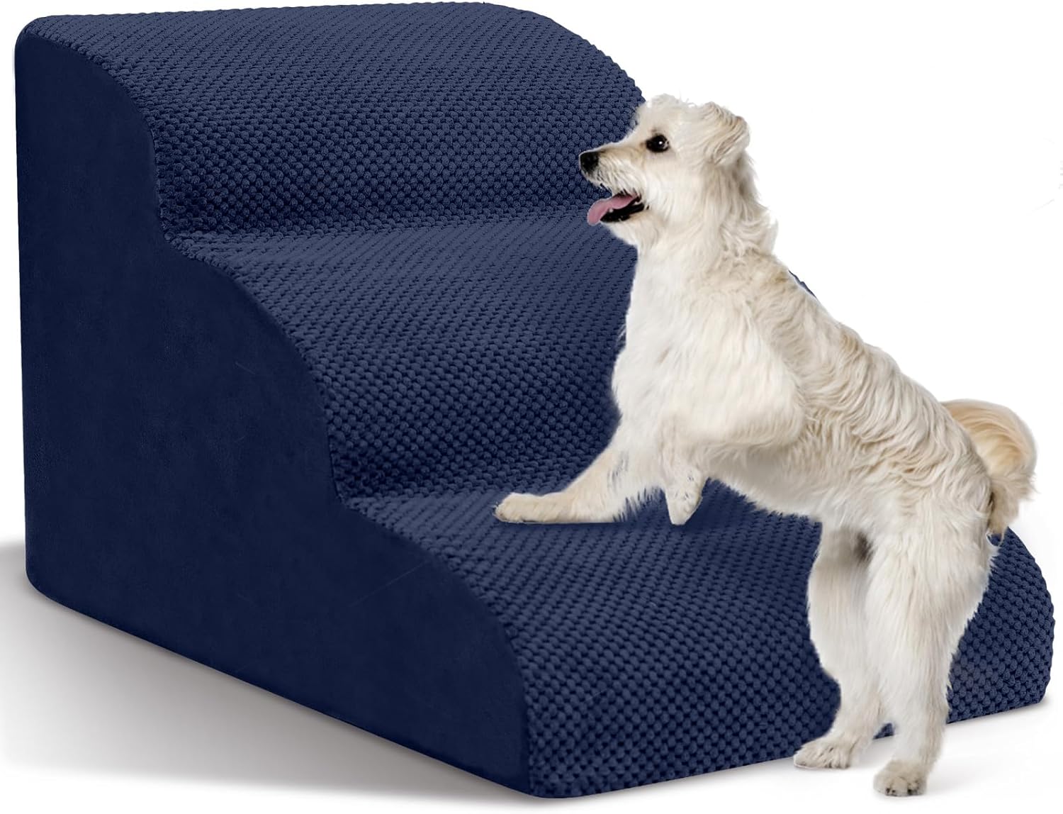 Dog Stairs for Small Dogs - High Density Foam Pet Steps, Extra Wide Dog Ramp with Non-Slip Bottom for High Beds, Couch and Sofa, Best for Dogs Injured, Older Doggy Cats, 3 Steps, Navy