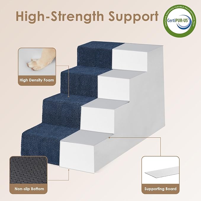 EHEYCIGA Dog Stairs for Bed 20" H, 4-Step Extra Wide Dog Steps for High Bed - Image 3