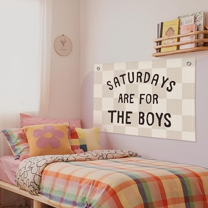 Boys Banner Flags for Bedroom, Linen Canvas Banner Wall Hanging Flag Decor for Boy Room Playroom Dorm