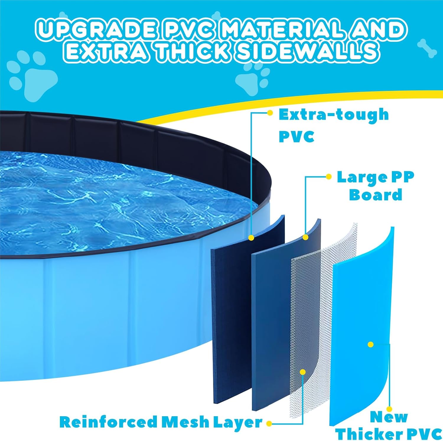 Foldable Dog Pool - 79" x 12" Anti-Slip Portable Dog Swimming Pool, Hard Plastic Collapsible Kiddie Pool for Outdoor and Indoor for Pets Dogs Cats and Kids