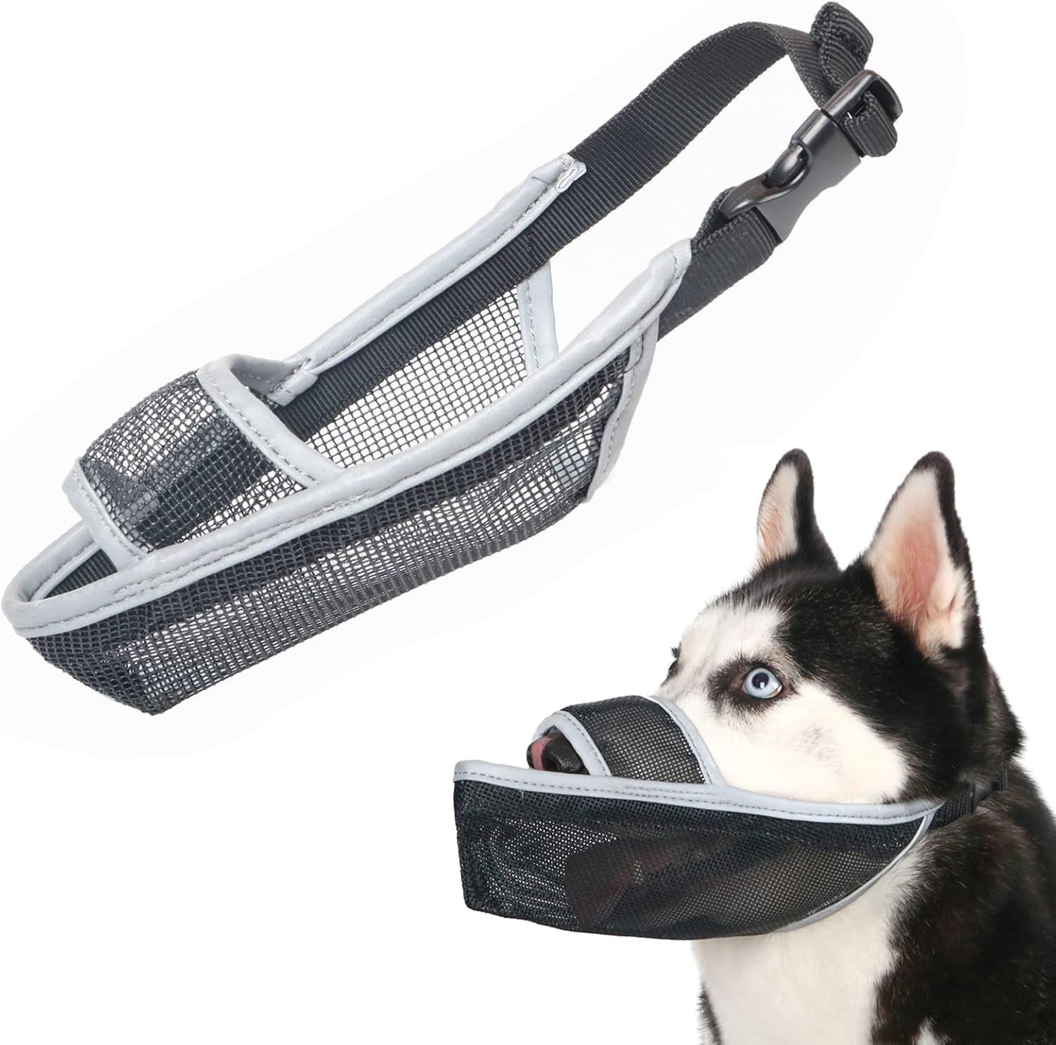 Crazy Felix Nylon Dog Muzzle for Small Medium Large Dogs Dachshund Beagle Poodle Labrador, Air Mesh Breathable and Drinkable Pet Mouth Guard for Anti-Biting Chewing Scavenging (XS, Reflective Trim)