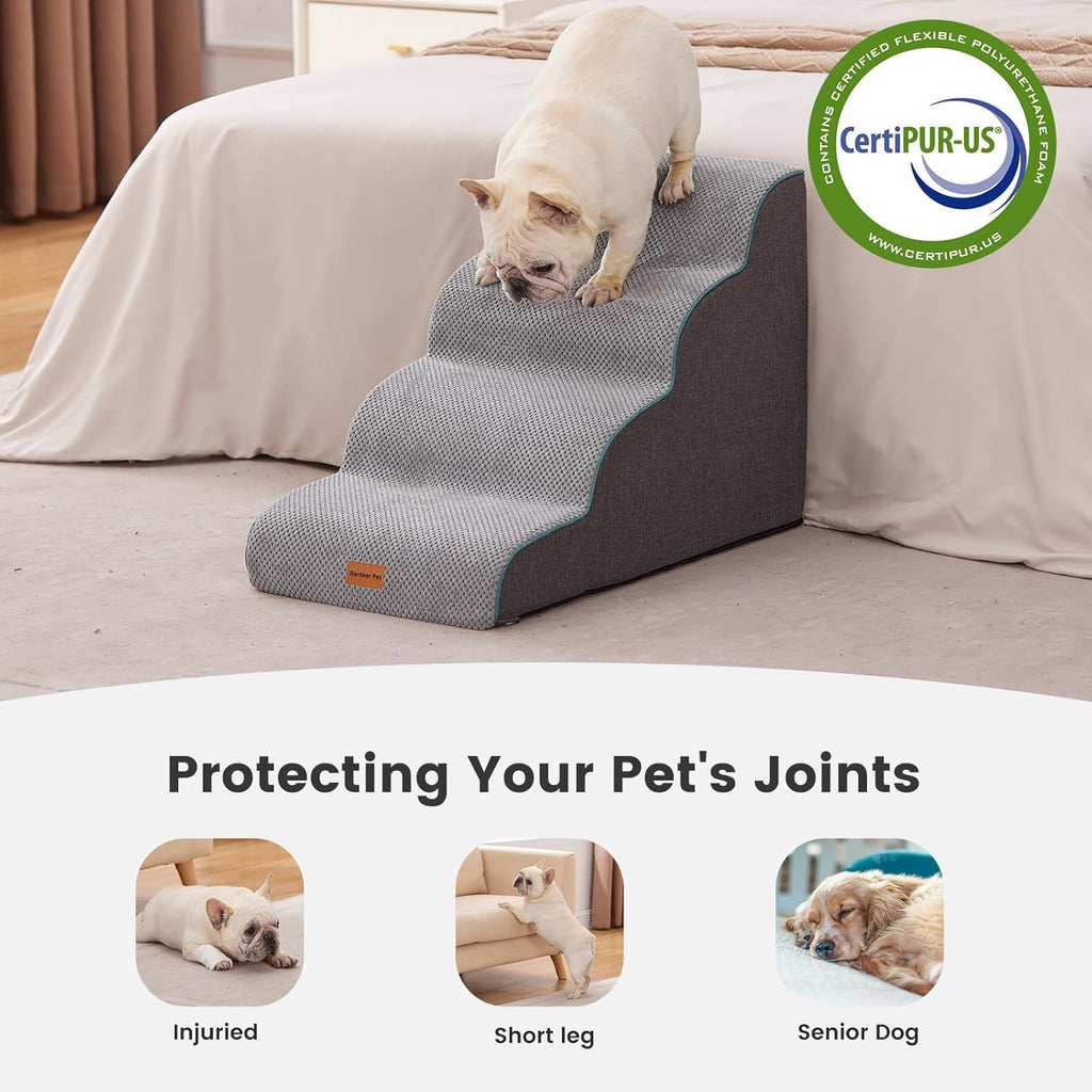 Gardner Pet Dog Stairs for Small Dogs 19.7" H, Curved 4-Step Pet Stairs, Dog Steps for High Bed (18-24 in), Couch with Durable Non-Slip Waterproof Fabric Cover and CertiPUR-US Certified Foam