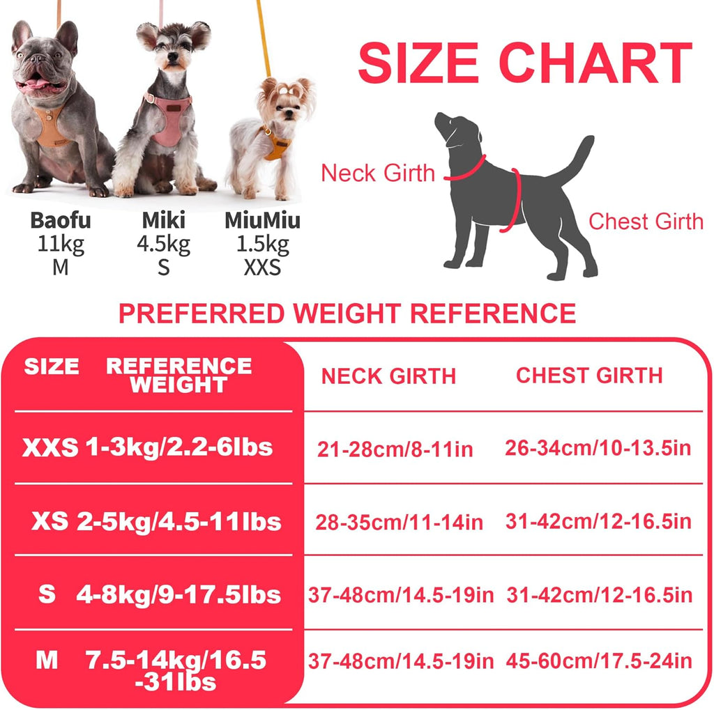 Puppytie No Pull xs Dog Harness with Multifunction Dog Leash,Soft Adjustable No Choke Escape Proof Pet Harness Vest,Pink,XS