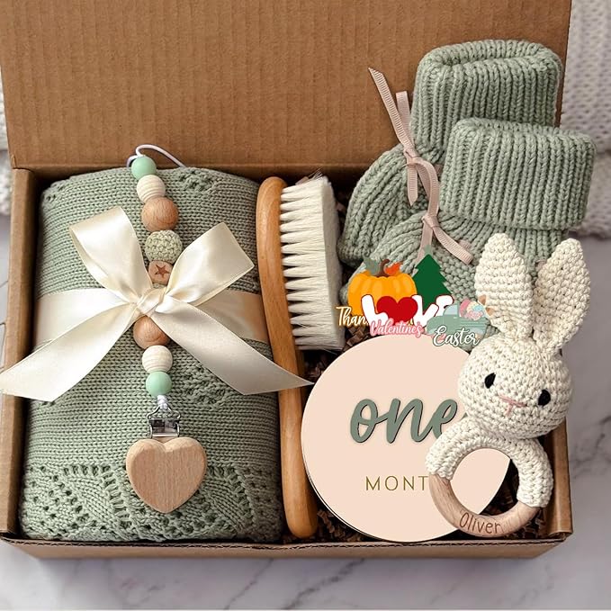 Monthly Baby Milestone Maker Discs, Baby Milestone Signs for Newborn Baby, Hello World Newborn Sign for Baby Girl & Boy, Baby Announcement Sign for 1-12 Month, Milestone Wooden Circles (Sage)