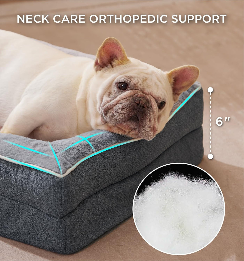 Made4Pets Orthopedic Dog Bed for Small Dogs, Supportive Foam Small Pet Bed Sofa with Washable Removable Cover, Waterproof Dog Couch Bed, Non-Slip Bottom and Egg-Crate Foam, Grey