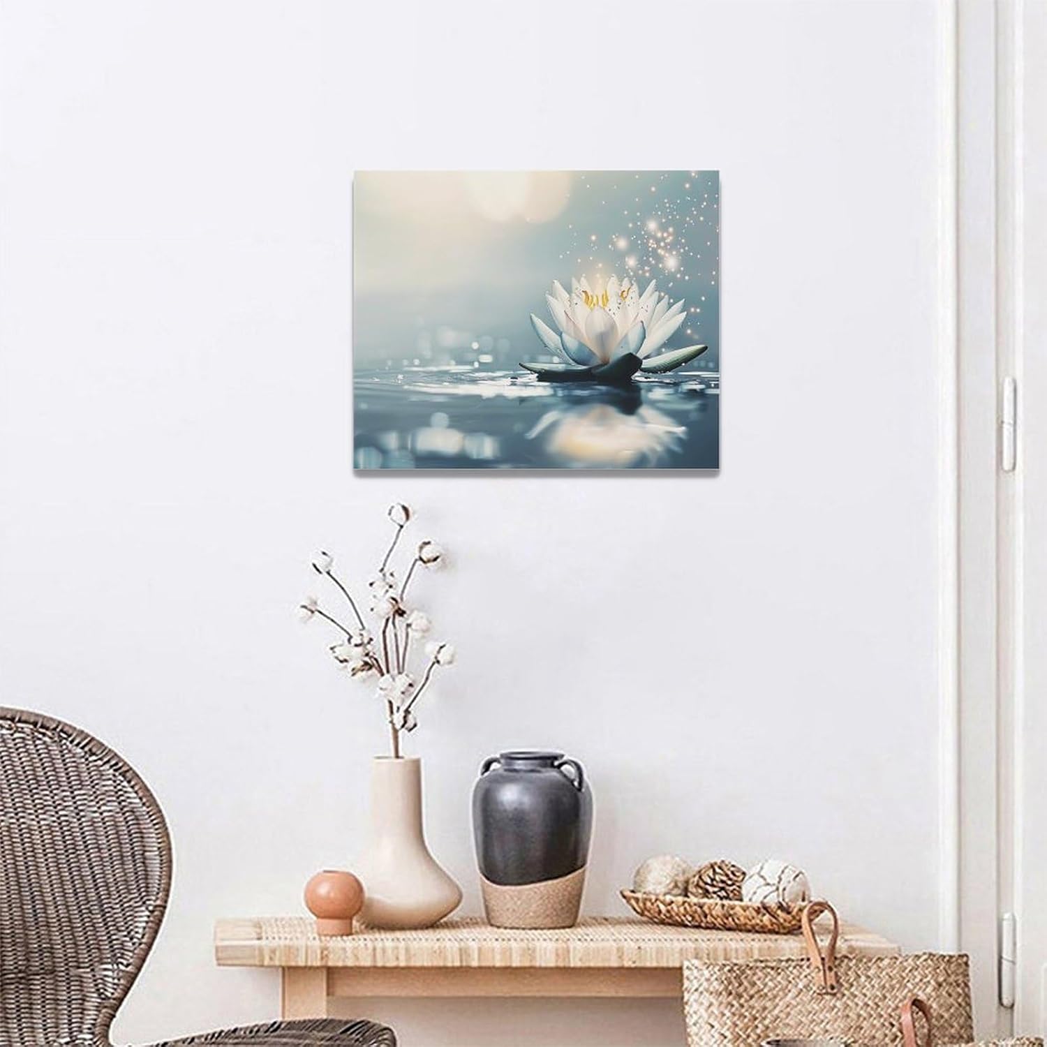 Bathroom Lotus Wall Art Floral Pictures Zen Meditation Wall Decor Yoga Spa Spiritual Canvas Print Painting Artwork for Bathroom Restroom Living Room Bedroom 16"x20"