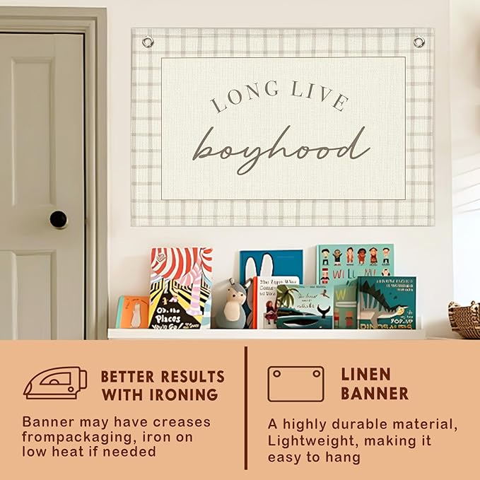 Lacama Long Live Boyhood Banner, Boy Nursery Decor, Canvas Banner Wall Hanging Banner Flag Decor for Nursery Playroom Toddler Room, Boys Kids Room Decor 30x20 Inch