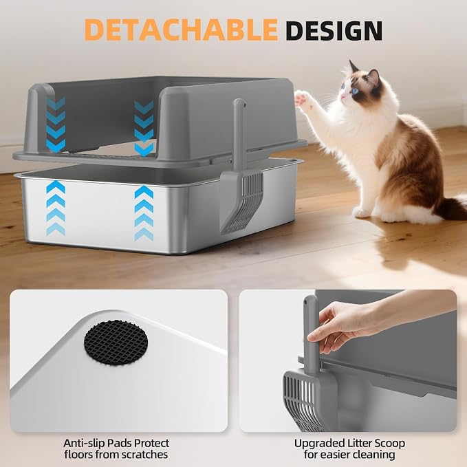 WoofiGo Enclosed Stainless Steel Cat Litter Box - Image 6
