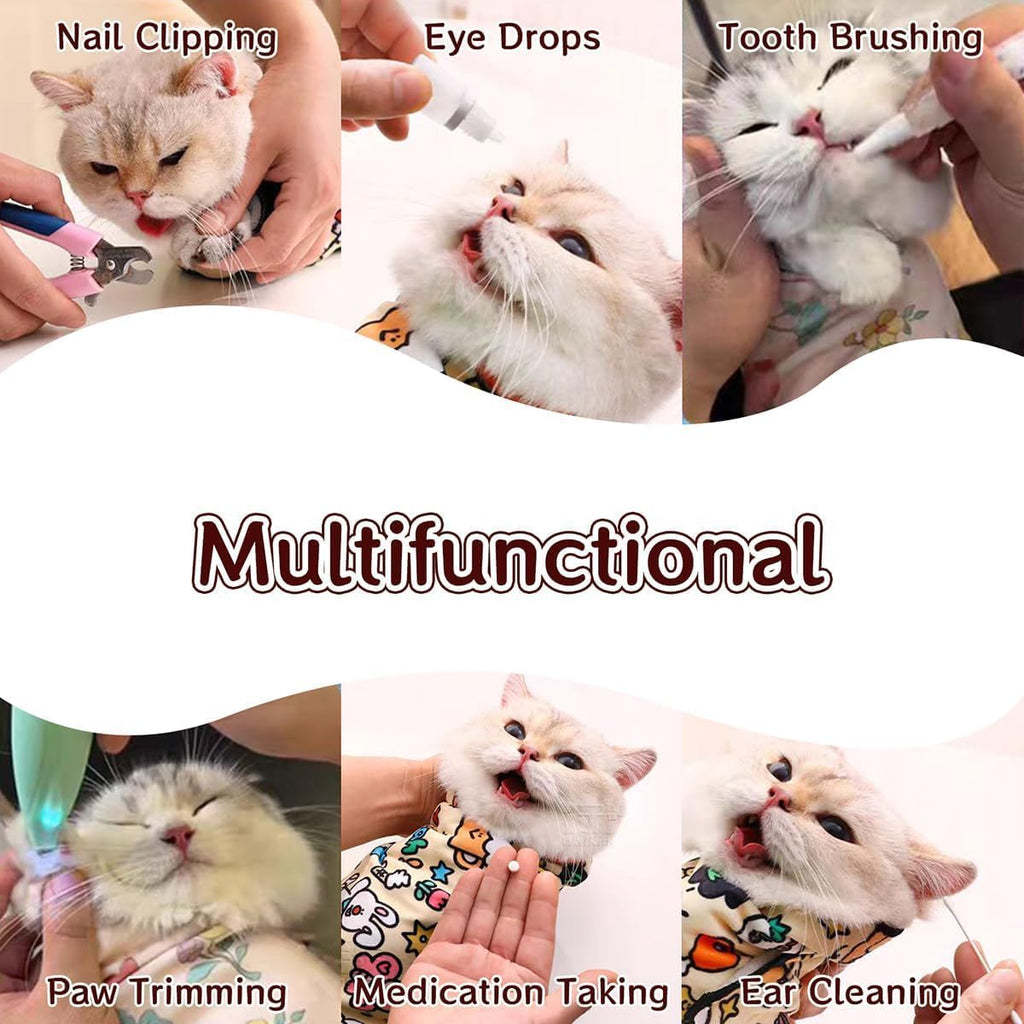 Cat Grooming Wrap – Self-Adherent Anti-Scratch Swaddle Restraint Bag for Nail Cutting, Medication, Multifunctional Care - Calm Cozy Burrito Papoose Pet Magic Blanket (27.6 Inches within 11.1lbs)