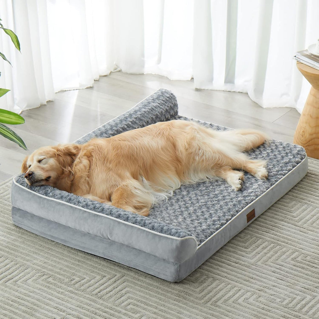 BFPETHOME Orthopedic Dog Bed for Extra Large Dogs-Big Waterproof Sofa Dog Bed with Removable Washable Cover, Large Pet Bed with Waterproof Lining and Nonskid Bottom,Pet Bed for Large Dogs, Grey