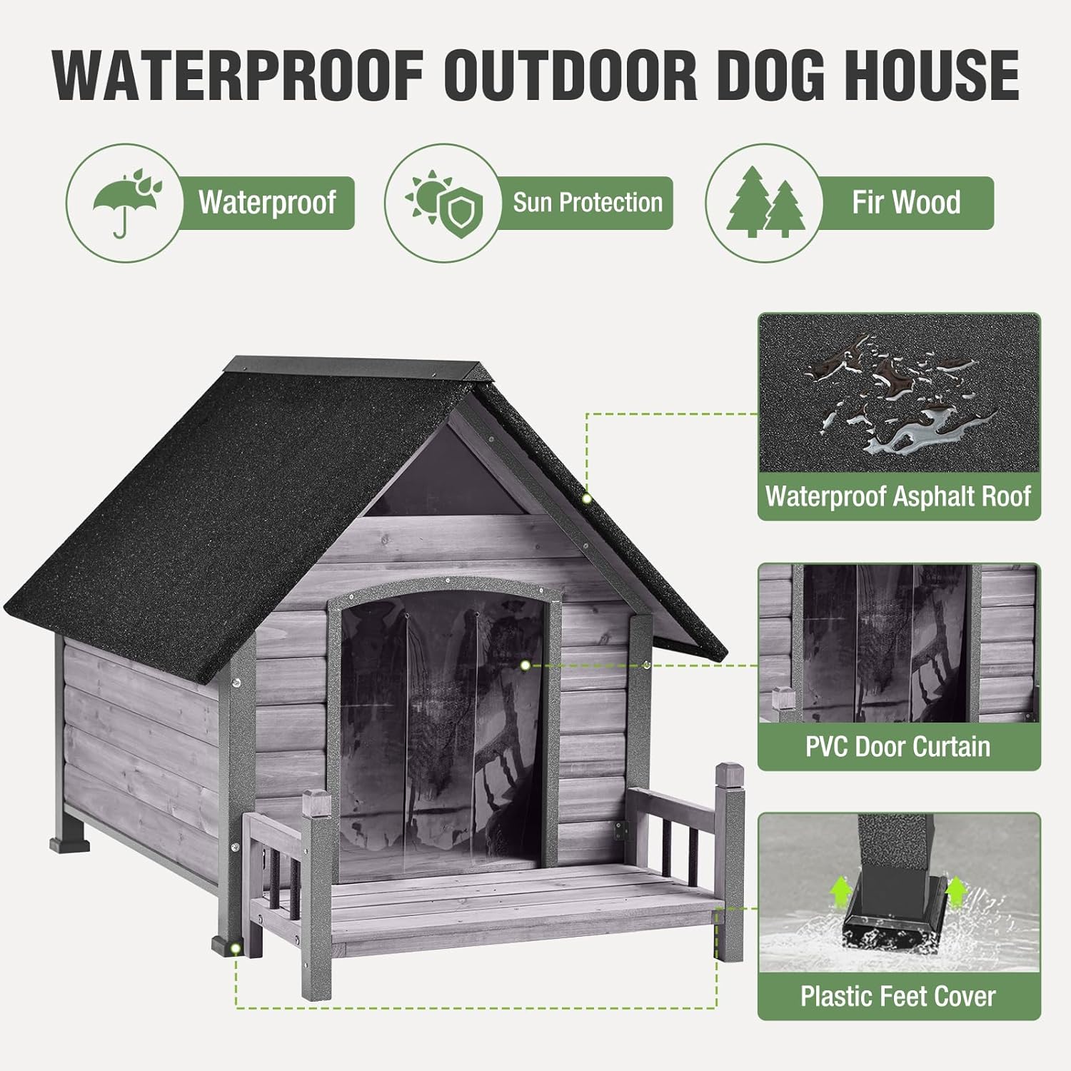 Dog House Outdoor with Anti-Chewing Iron Frame, Weatherproof Dog Kennel for Small Medium Large Dogs Indoor (Grey, 45" x 32.9" x 32.6")