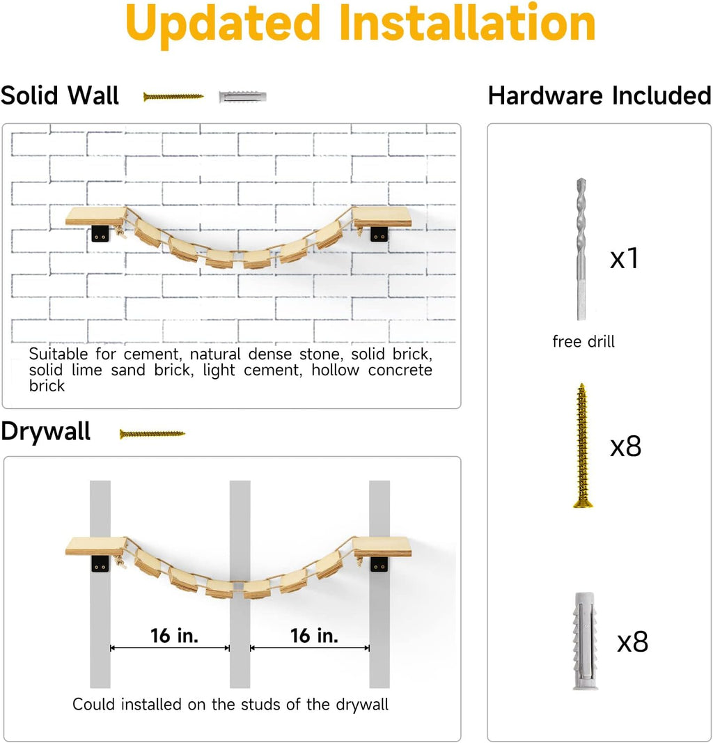FUKUMARU Cat Bridge Wall Mounted, 12.8-Inch Expanded Feline Perch & Climbing Steps for Custom Kitten Highway Systems, Multi-Level Wall Shelves Furniture