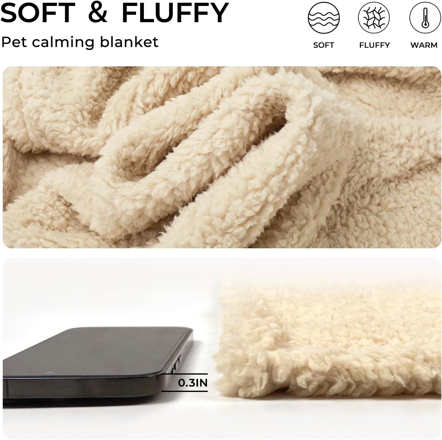 Luciphia 1 Pack 3 Calming Dog Blanket Fluffy Premium Fleece Pet Blankets Soft Sherpa Throw for Dogs Puppy Cat Beige/Pink/HazeBlue Large (41" x31")