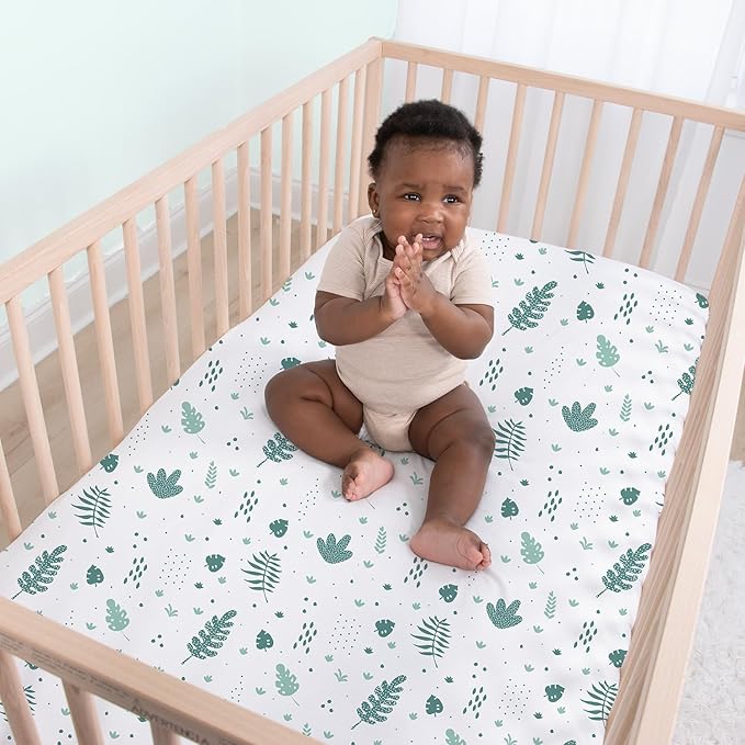 The Peanutshell 4-Pack Fitted Crib Sheet Set - Super Soft & Breathable Baby Girl or Boy Crib Sheets, Nursery Decor, Fit for Standard Mattress Cover - Green Botanical
