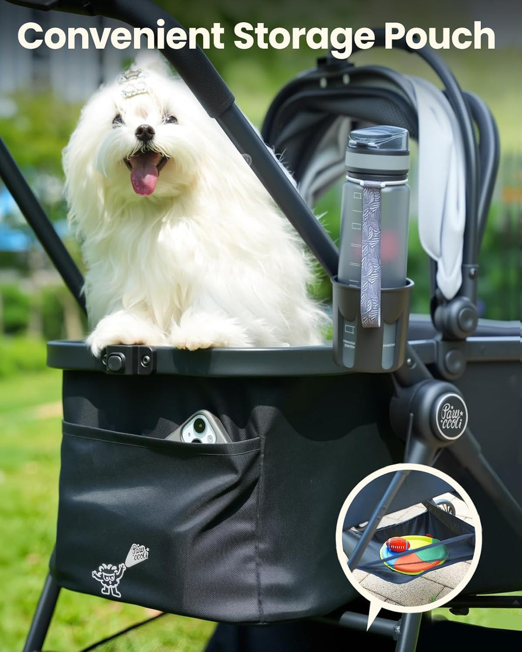 Pet Stroller for Small Dogs and Cats, One-Click Foldable Dog Stroller with Detachable Carrier & 3 Safety Tethers, Holds up to 33 lbs, Storage Basket & Cup Holder, Breathable Mesh, Black
