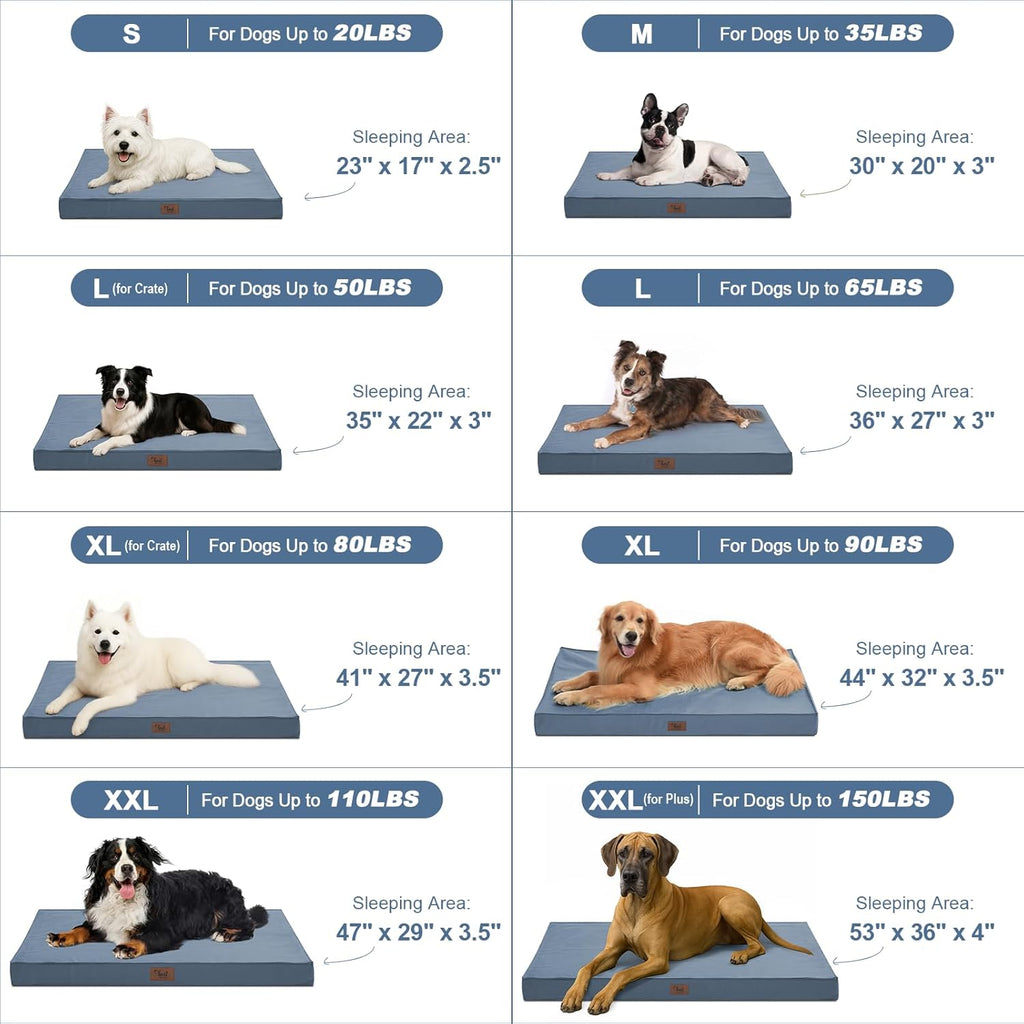 Outdoor Large Dog Bed, Waterproof Dog Bed for Large Dogs, Egg Crate Foam Pet Bed with Removable Washable Oxford Cooling Cover, Blue