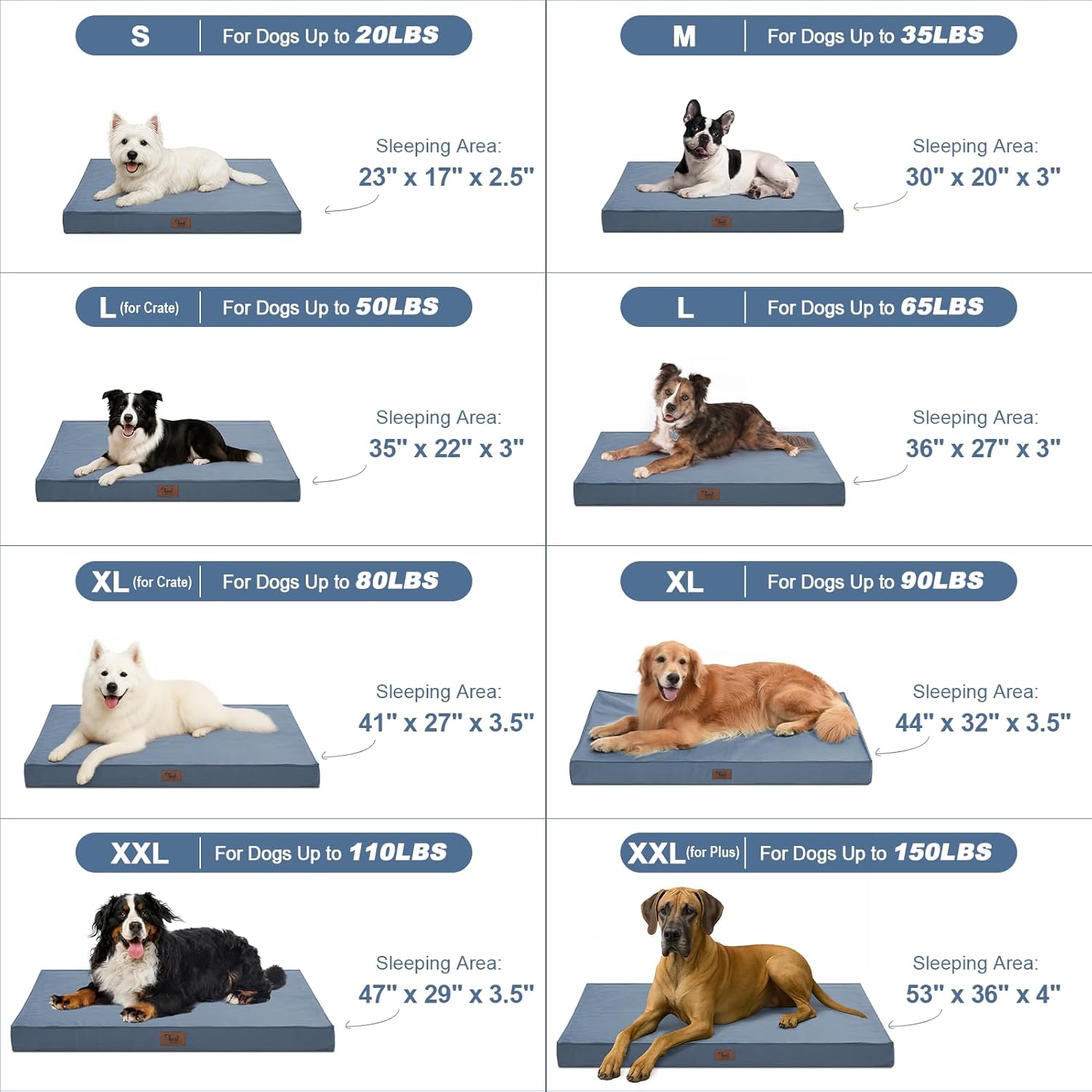 Outdoor Dog Bed for Small Dogs, Waterproof Dog Crate Bed for Small Dogs, Orthopedic Egg Crate Foam Puppy Beds with Washable and Removable Oxford Cover, Blue