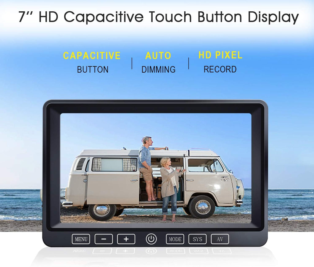 Wireless Backup Camera with 7 Inch DVR Quad Split Monitor for RV Trailer Truck, Digital Signal HD 1080P Wireless Rear Side View 3 Cameras Back Up System w/Recording 18 IR Night Vision (B3C)
