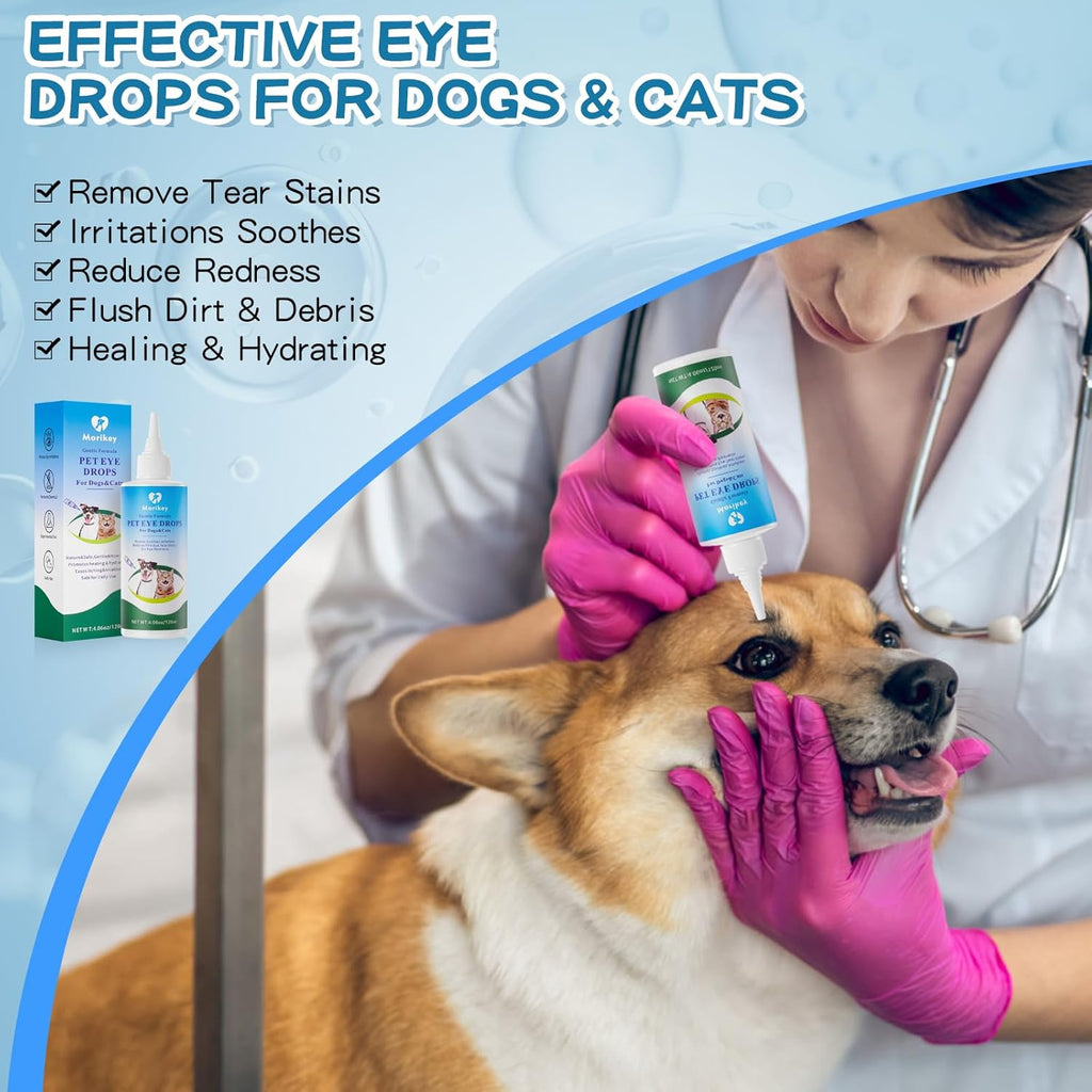 Pet Eye Drops,Gentle&Safe Dog Eye Drop for Infection,Relieve Eyes Itching & Irritation,Remove Tear Stains,Safe for All Animals, 4.06oz,120ml