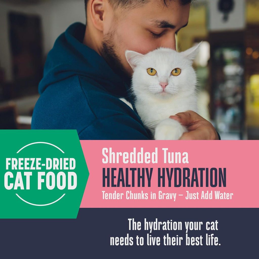 Whole Life Cat Freeze Dried Cat Food - Human-Grade Wet Food Toppers, Single Ingredient Snacks & Lickable Treats, Instantly Hydrating Natural Broth Just Add Water, Made in USA - Shredded Tuna, 3 Oz