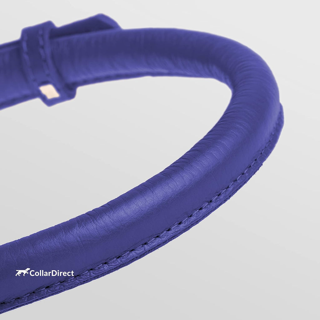 CollarDirect Rolled Leather Dog Collar, Soft Padded Round Puppy Collar, Handmade Genuine Leather Collar Dog Small Large Cat Collars 13 Colors (15-19 Inch, Purple Textured)