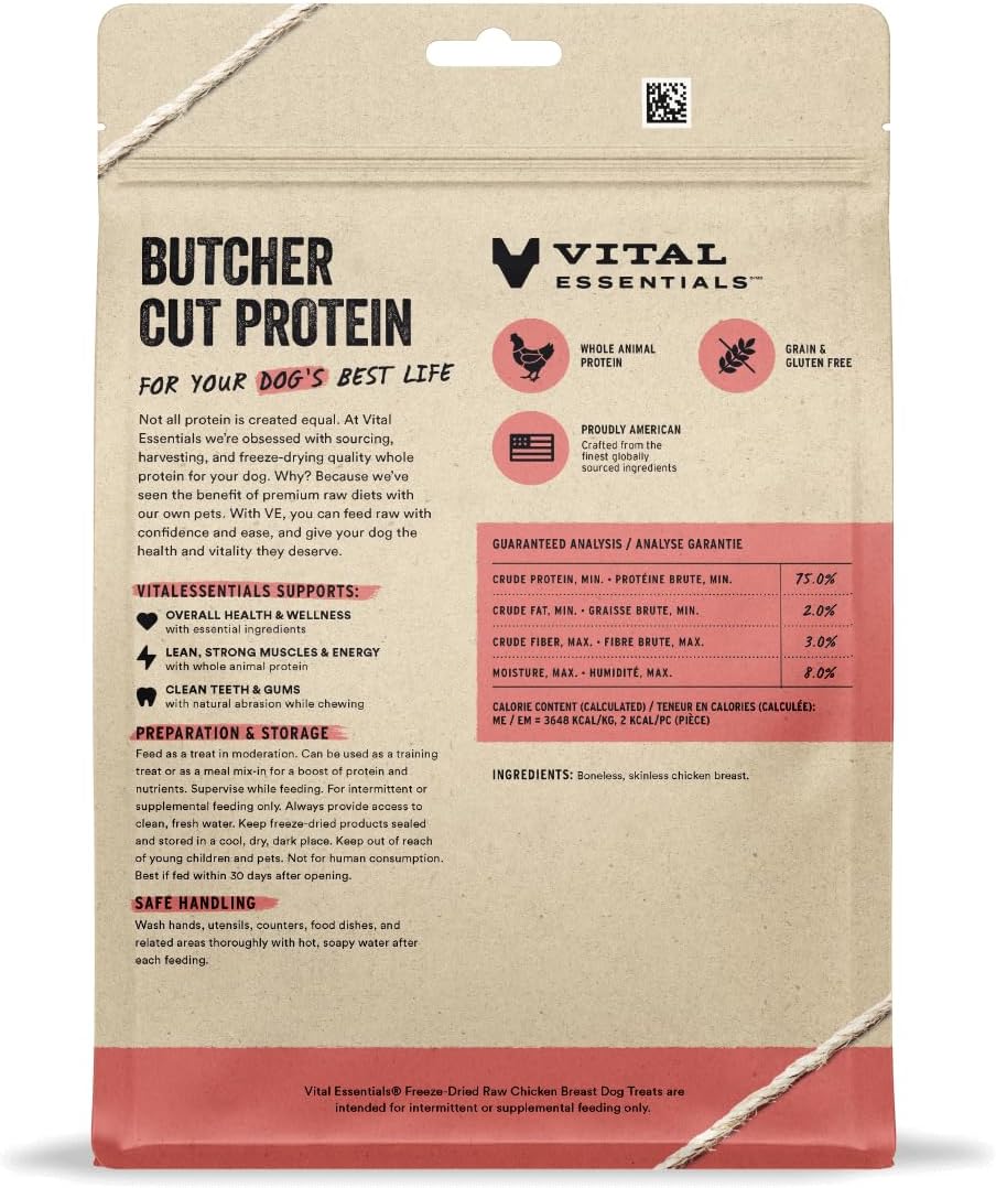 Vital Essentials Chicken Breast Dog Treats, 10 oz | Freeze-Dried Raw | Single Ingredient | Premium Quality High Protein Training Treats | Grain Free, Gluten Free, Filler Free